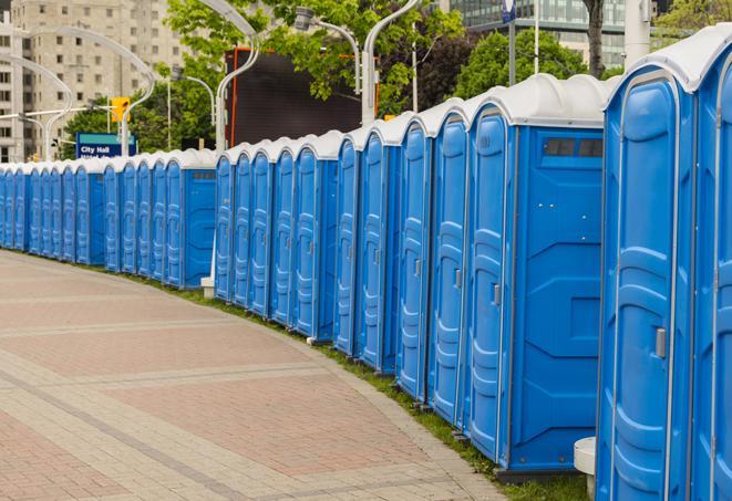Seasonal porta potty units set up at a Lima, Ohio venue